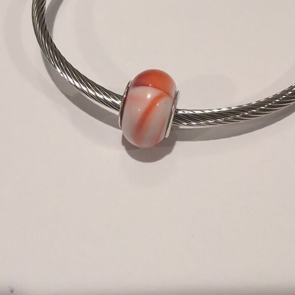 Silver Blended Red and White Charm for Pandora Style Bracelet - Picture 3 of 6
